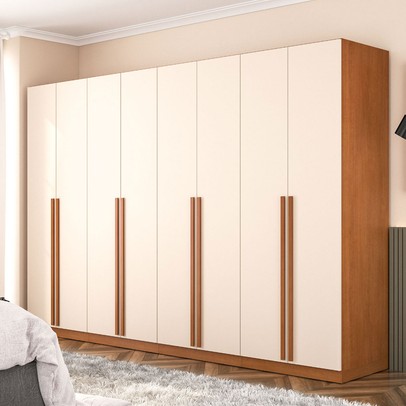 Guarda-Roupa Casal Luna 8 Portas 4 Gavetas Creme/Freijó - Politorno