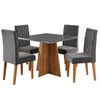 Mesa de Jantar 4 Lugares Evah com Vidro Mel/Grafite/Veludo Cinza - Viero Móveis