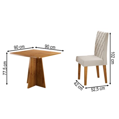 Mesa de Jantar 4 Lugares Evah Mel/Veludo Pastel - Viero Móveis