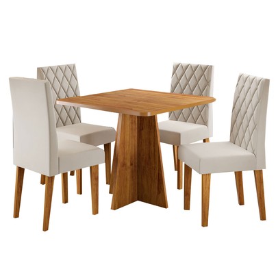 Mesa de Jantar 4 Lugares Evah Mel/Veludo Pastel - Viero Móveis