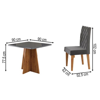 Mesa de Jantar 4 Lugares Evah Mel/Cinza/Veludo Cinza - Viero Móveis