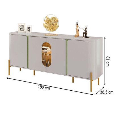 Balcão Buffet Tambaú 4 Portas 1 Prateleira com Vidro e Led Off White/Pistache - Móveis Bechara