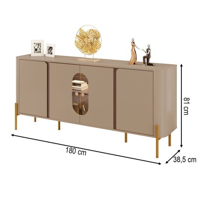 Balcão Buffet Tambaú 4 Portas 1 Prateleira com Vidro e Led Fendi/Carvalho - Móveis Bechara