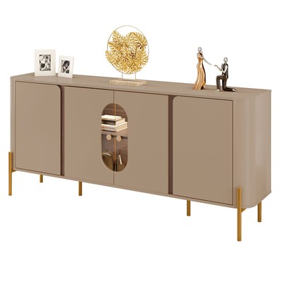 Balcão Buffet Tambaú 4 Portas 1 Prateleira com Vidro e Led Fendi/Carvalho - Móveis Bechara