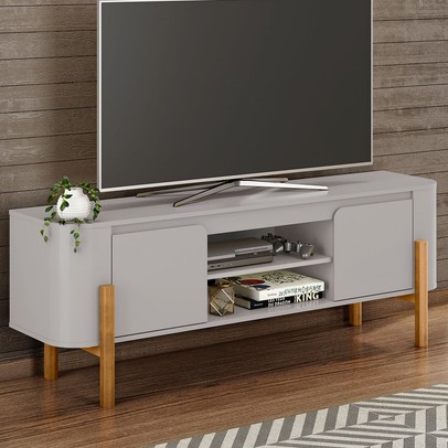 Rack para TV Até 65 Polegadas Camburi 2 Portas 1 Prateleira Off White - Móveis Bechara