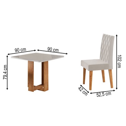 Mesa de Jantar 4 Lugares Magiore com Vidro Mel/Off White/Veludo Pastel - Viero Móveis