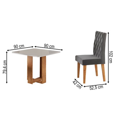 Mesa de Jantar 4 Lugares Magiore com Vidro Mel/Off White/Veludo Cinza - Viero Móveis