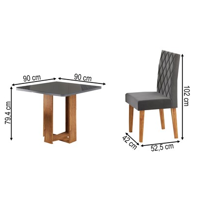 Mesa de Jantar 4 Lugares Magiore com Vidro Mel/Grafite/Veludo Cinza - Viero Móveis