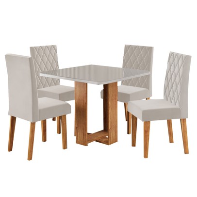 Mesa de Jantar 4 Lugares Magiore Mel/Blonde/Veludo Pastel - Viero Móveis