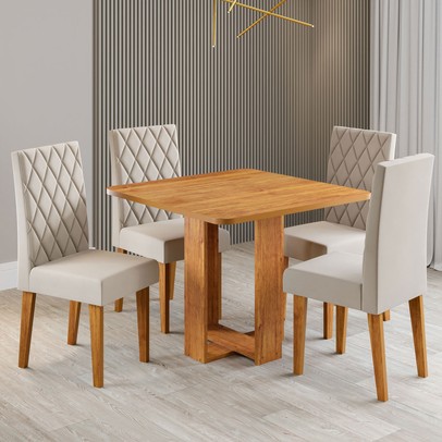 Mesa de Jantar 4 Lugares Magiore Mel/Veludo Pastel - Viero Móveis