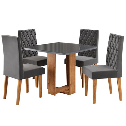 Mesa de Jantar 4 Lugares Magiore Mel/Cinza/Veludo Cinza - Viero Móveis