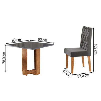 Mesa de Jantar 4 Lugares Magiore Mel/Cinza/Veludo Cinza - Viero Móveis