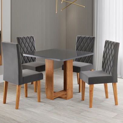 Mesa de Jantar 4 Lugares Magiore Mel/Cinza/Veludo Cinza - Viero Móveis