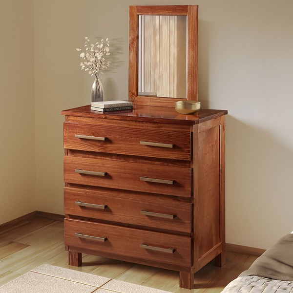 Cômoda Véra 4 Gavetas Madeira Maciça Mogano - Pnr Móveis