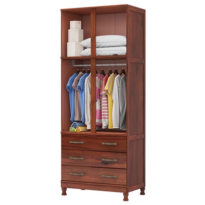 Guarda-Roupa Solteiro Barnabé 4 Portas 3 Gavetas com Espelho Madeira Maciça Mogano - Pnr Móveis