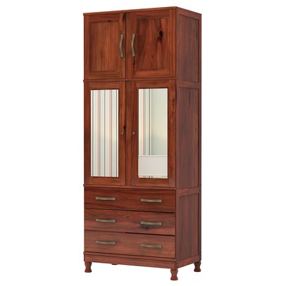 Guarda-Roupa Solteiro Barnabé 4 Portas 3 Gavetas com Espelho Madeira Maciça Mogano - Pnr Móveis