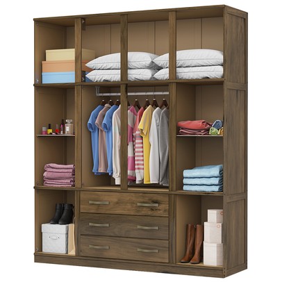 Guarda-Roupa Casal North 10 Portas 3 Gavetas com Espelho Madeira Maciça Castanho - Pnr Móveis