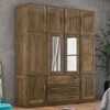 Guarda-Roupa Casal North 10 Portas 3 Gavetas com Espelho Madeira Maciça Castanho - Pnr Móveis