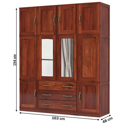 Guarda-Roupa Casal North 10 Portas 3 Gavetas com Espelho Madeira Maciça Mogano - Pnr Móveis