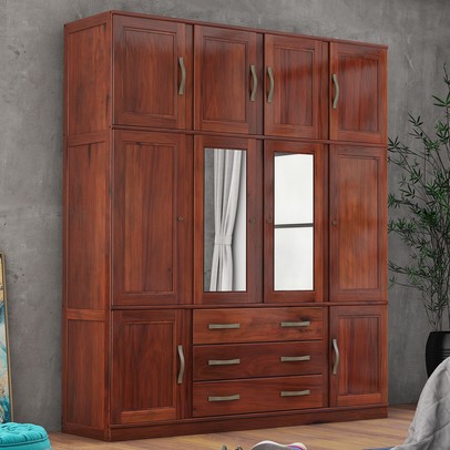 Guarda-Roupa Casal North 10 Portas 3 Gavetas com Espelho Madeira Maciça Mogano - Pnr Móveis