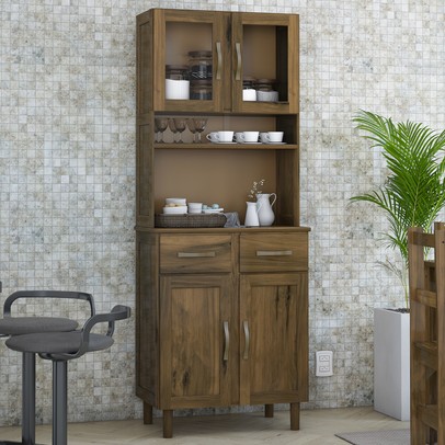 Armário para Cozinha Valldemossa 4 Portas 2 Gavetas Madeira Maciça Castanho - Pnr Móveis