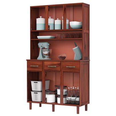 Armário para Cozinha Splendor 6 Portas 3 Gavetas Madeira Maciça Castanho - Pnr Móveis