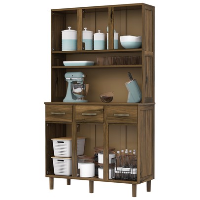 Armário para Cozinha Splendor 6 Portas 3 Gavetas Madeira Maciça Mogano - Pnr Móveis