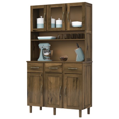 Armário para Cozinha Splendor 6 Portas 3 Gavetas Madeira Maciça Mogano - Pnr Móveis