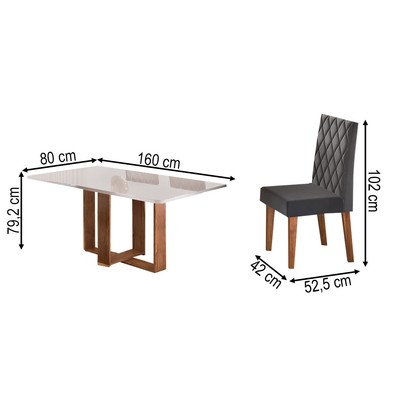 Mesa de Jantar 6 Lugares Afrodite com Vidro Mel/Off White/Veludo Cinza - Viero Móveis