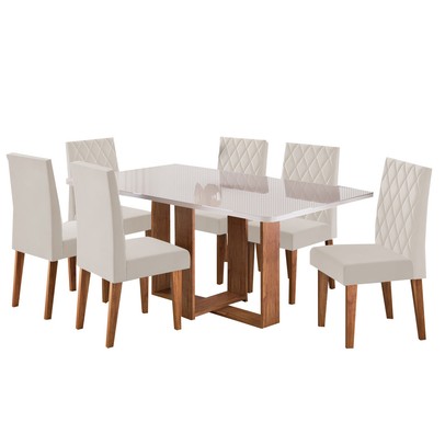 Mesa de Jantar 6 Lugares Afrodite Mel/Blonde/Veludo Pastel - Viero Móveis