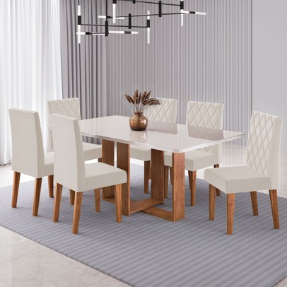 Mesa de Jantar 6 Lugares Afrodite Mel/Blonde/Veludo Pastel - Viero Móveis