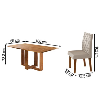 Mesa de Jantar 6 Lugares Afrodite Mel/Veludo Pastel - Viero Móveis