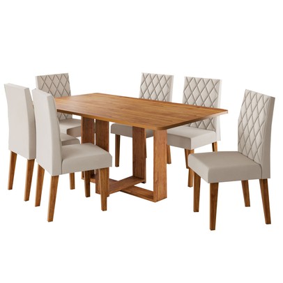 Mesa de Jantar 6 Lugares Afrodite Mel/Veludo Pastel - Viero Móveis