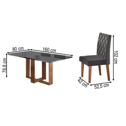 Mesa de Jantar 6 Lugares Afrodite Mel/Cinza/Veludo Cinza - Viero Móveis