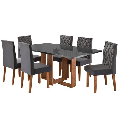 Mesa de Jantar 6 Lugares Afrodite Mel/Cinza/Veludo Cinza - Viero Móveis