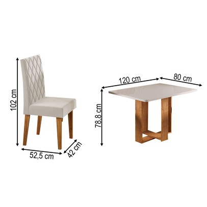 Mesa de Jantar 4 Lugares Afrodite Mel/Blonde/Veludo Pastel - Viero Móveis