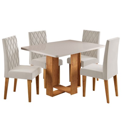 Mesa de Jantar 4 Lugares Afrodite Mel/Blonde/Veludo Pastel - Viero Móveis