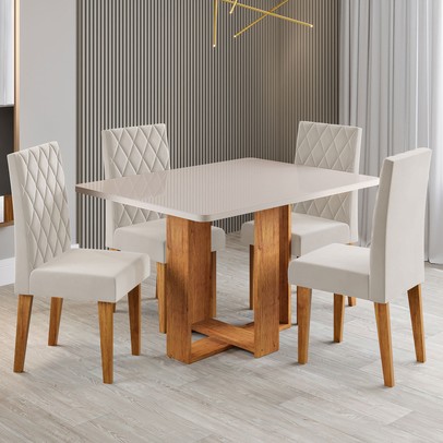 Mesa de Jantar 4 Lugares Afrodite Mel/Blonde/Veludo Pastel - Viero Móveis