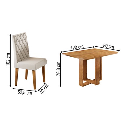 Mesa de Jantar 4 Lugares Afrodite Mel/Veludo Pastel - Viero Móveis