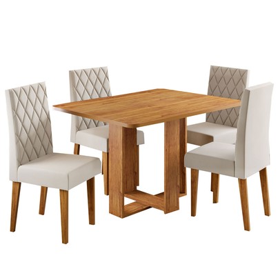 Mesa de Jantar 4 Lugares Afrodite Mel/Veludo Pastel - Viero Móveis