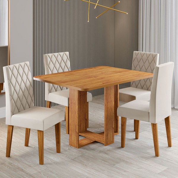 Mesa de Jantar 4 Lugares Afrodite Mel/Veludo Pastel - Viero Móveis