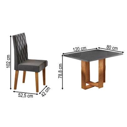 Mesa de Jantar 4 Lugares Afrodite Mel/Cinza/Veludo Cinza - Viero Móveis