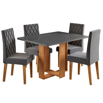 Mesa de Jantar 4 Lugares Afrodite Mel/Cinza/Veludo Cinza - Viero Móveis