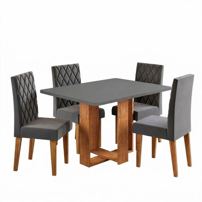 Mesa de Jantar 4 Lugares Afrodite Mel/Cinza/Veludo Cinza - Viero Móveis
