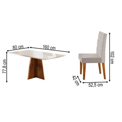 Mesa de Jantar 6 Lugares Antonella com Vidro Mel/Off White/Veludo Pastel - Viero Móveis