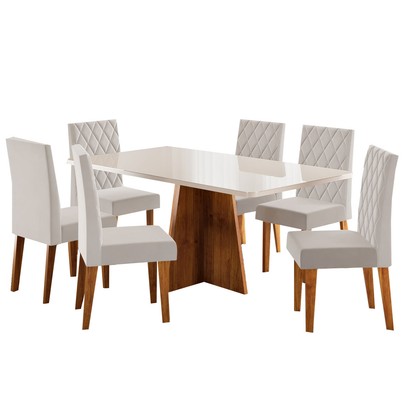 Mesa de Jantar 6 Lugares Antonella Mel/Blonde/Veludo Pastel - Viero Móveis