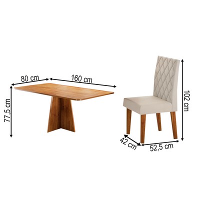 Mesa de Jantar 6 Lugares Antonella Mel/Veludo Pastel - Viero Móveis