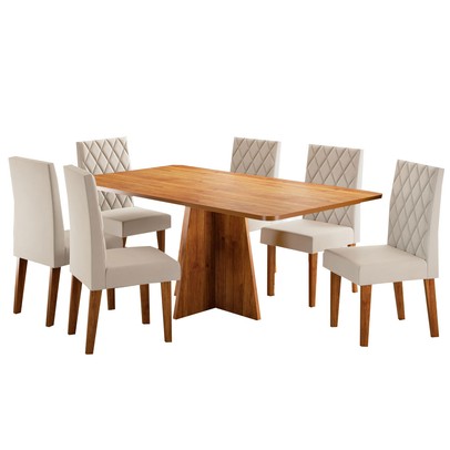 Mesa de Jantar 6 Lugares Antonella Mel/Veludo Pastel - Viero Móveis
