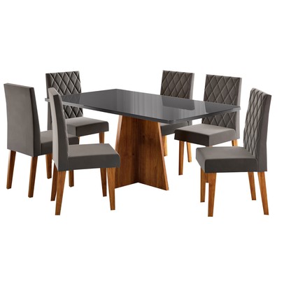 Mesa de Jantar 6 Lugares Antonella Mel/Cinza/Veludo Cinza - Viero Móveis
