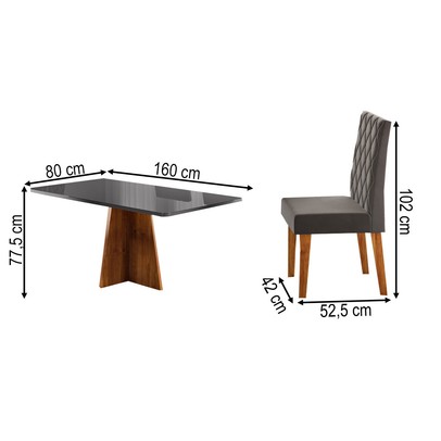 Mesa de Jantar 6 Lugares Antonella Mel/Cinza/Veludo Cinza - Viero Móveis